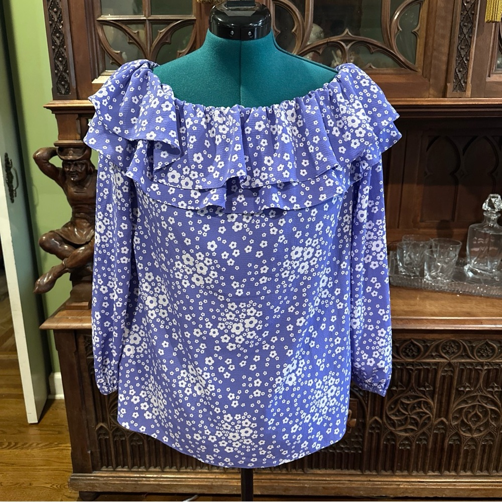 NWT Michael Kors Purple Ruffled Long Sleeve Blouse